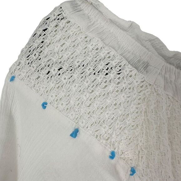 220 Hickory Maxi Dress White Off The Shoulder Turquoise Bead Size S Ruffle Crepe - Picture 5 of 12